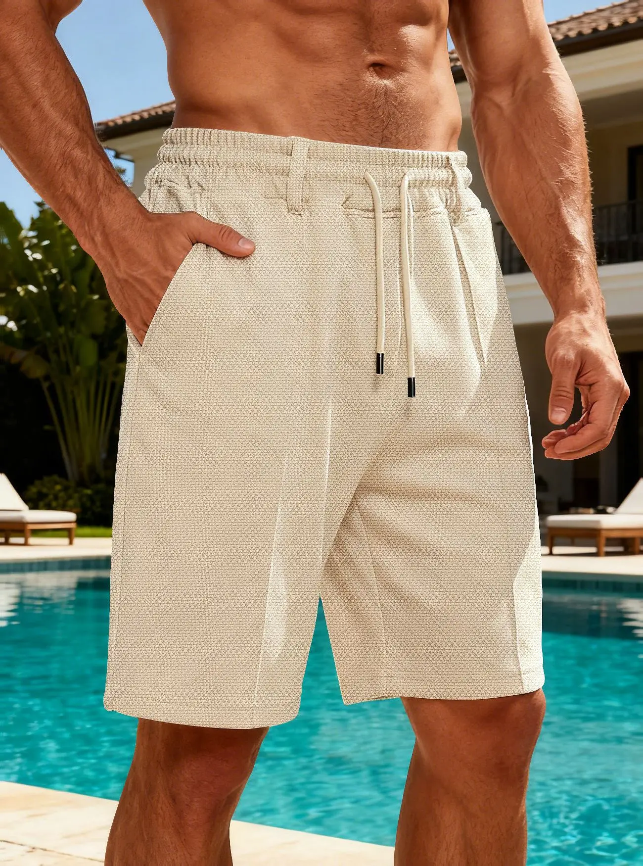 

New summer men's lightweight, soft, skin-friendly, loose and breathable casual beach shorts with drawstring pocket design