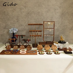 Walnut Bracelet Stand Jewelry Earrings Rack Ring Studs Board Window Shop Display Shooting Props