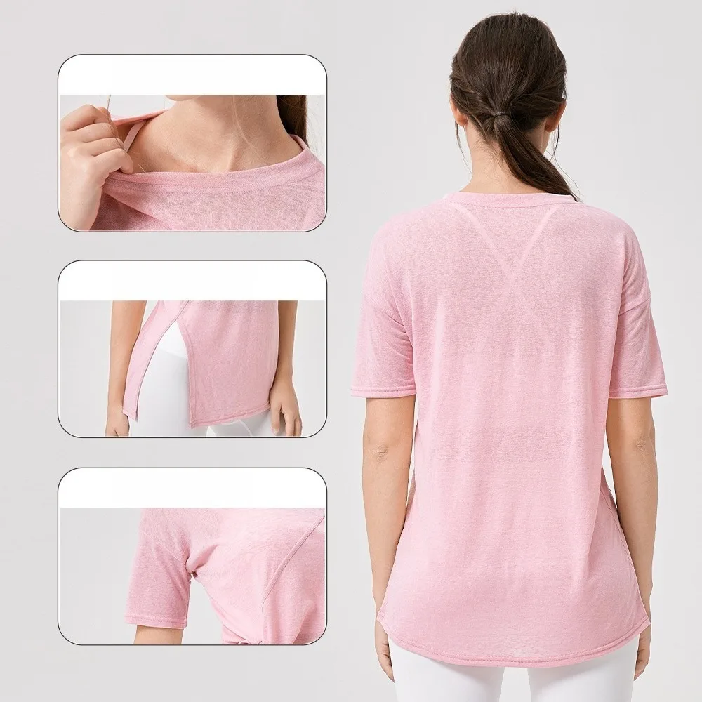 Women Lightweight Yoga Cover Up Loose Breathable Short Sleeve Top Running Pilates Fitness Casual Tee