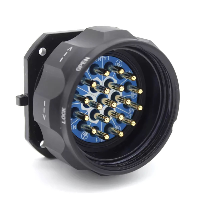 Black 19 Pin Panel Male Connector Gold Coating Pins Professional Lighting Sockets With Dustproof Cover