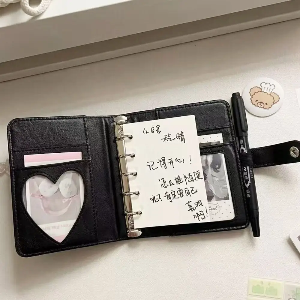 Simple PU Leather Binder Notebook 5-Ring Loose-Leaf Detachable Pocket Journal with Photo Window Note Pad School Office