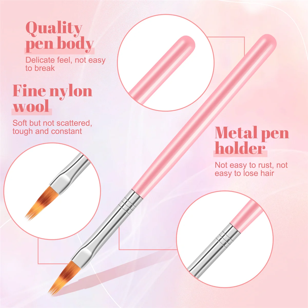 8 ชิ้นสีชุดปากกาสีกลีบสีชมพูปากกาเล็บแปรงแปรงเล็บสั้น