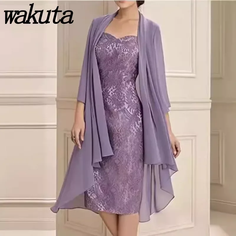 Wakuta Lady Formal Dress Bride Mother's Temperament Wedding Guest Chiffon Shawl Sleeves Bridesmaid Evening Robe De Soirée Orange