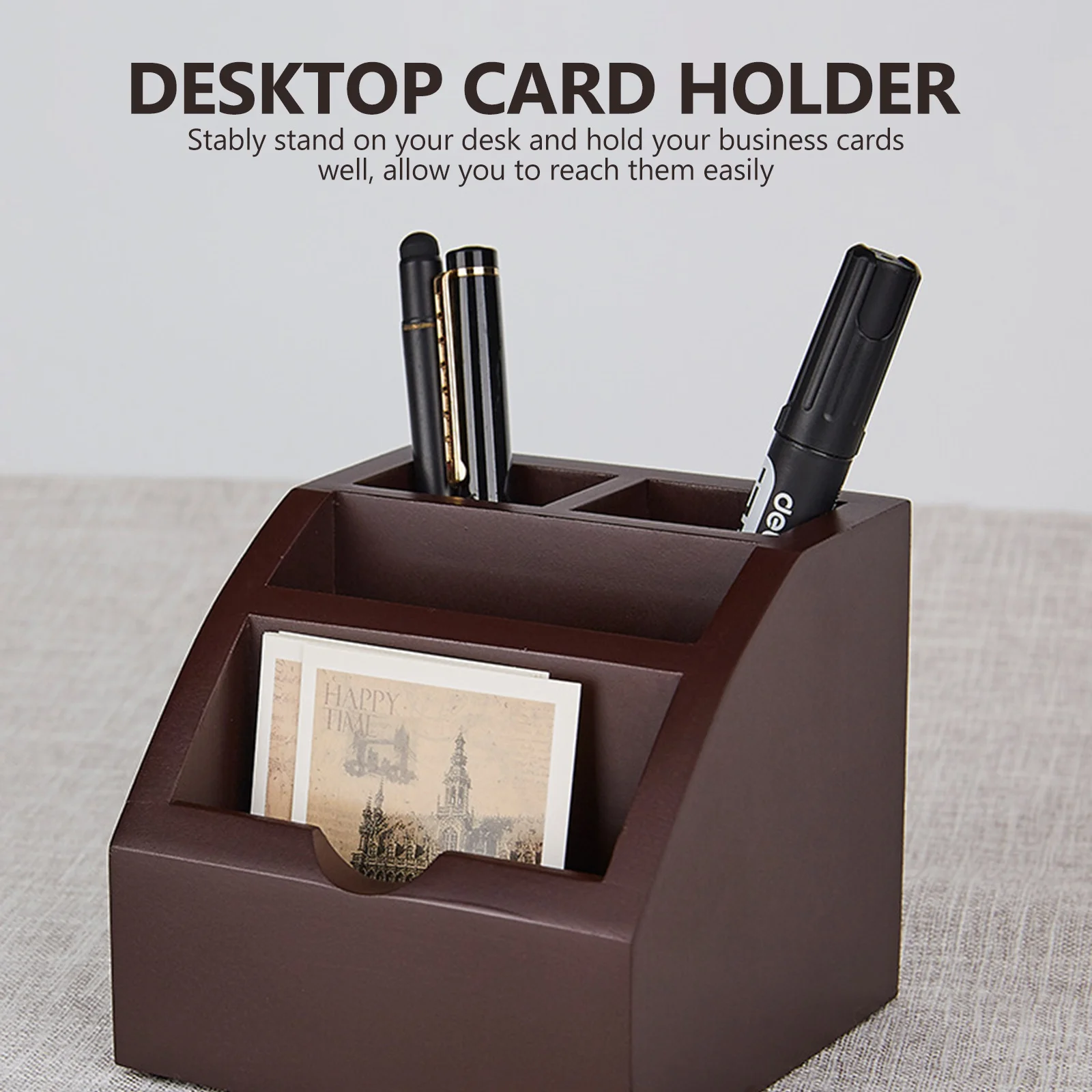 حامل بطاقة العمل منظم سطح المكتب الخشبي لصندوق تخزين بطاقات الاسم المكتبي حامل بطاقات خشبي فاخر موفر للمساحة للمكتب