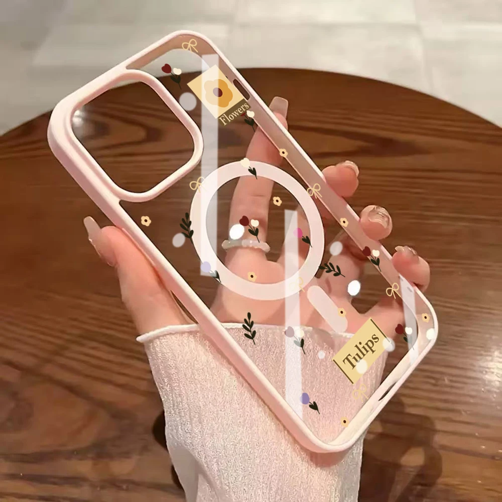 Einfache Tulpenblumen-Schutzhülle für iPhone 17 14 12 Pro Max 13 16 15 Plus 11 Hüllen für MagSafe kabelloses Laden stoßfeste Hülle – Detail 6