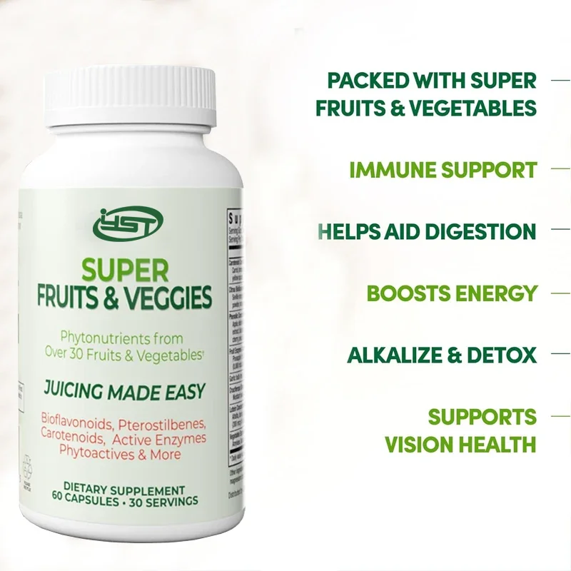 Super fruit and vegetable capsules, powerful antioxidants, support energy, immune health, promote digestive health