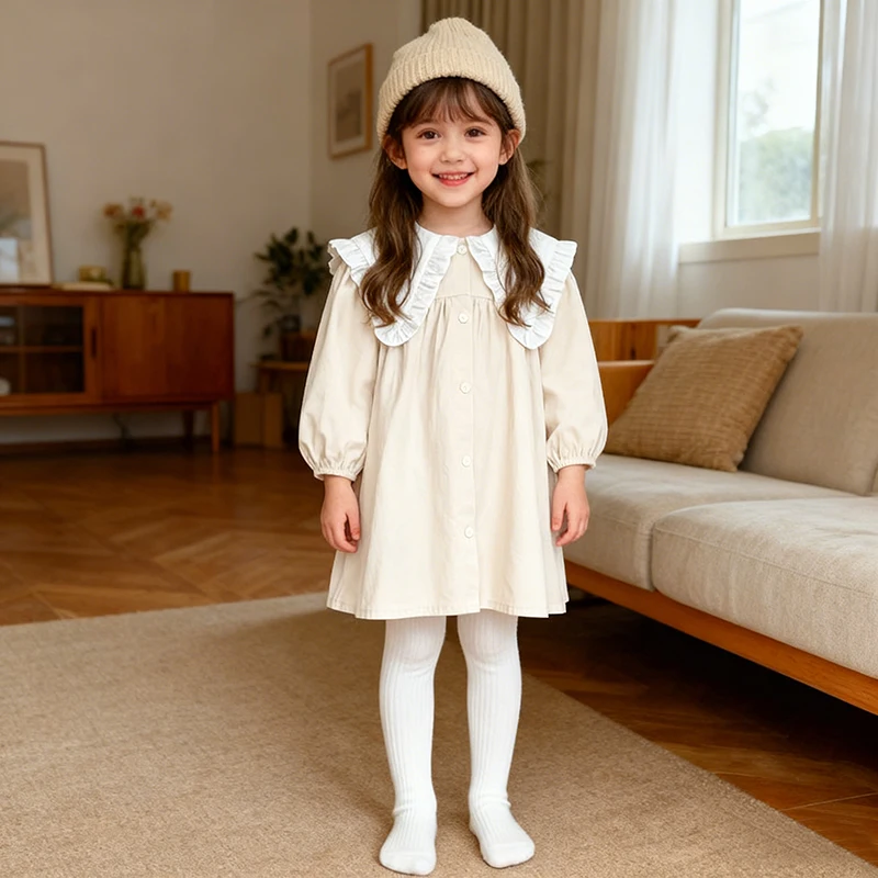 2026 neue Frühjahr Baby Mädchen Kleid Kinder Kleidung Große Revers Kind Kleid 2-6Y Lange Ärmeln Baumwolle Baby Mädchen Amerikanischen Stil kleid