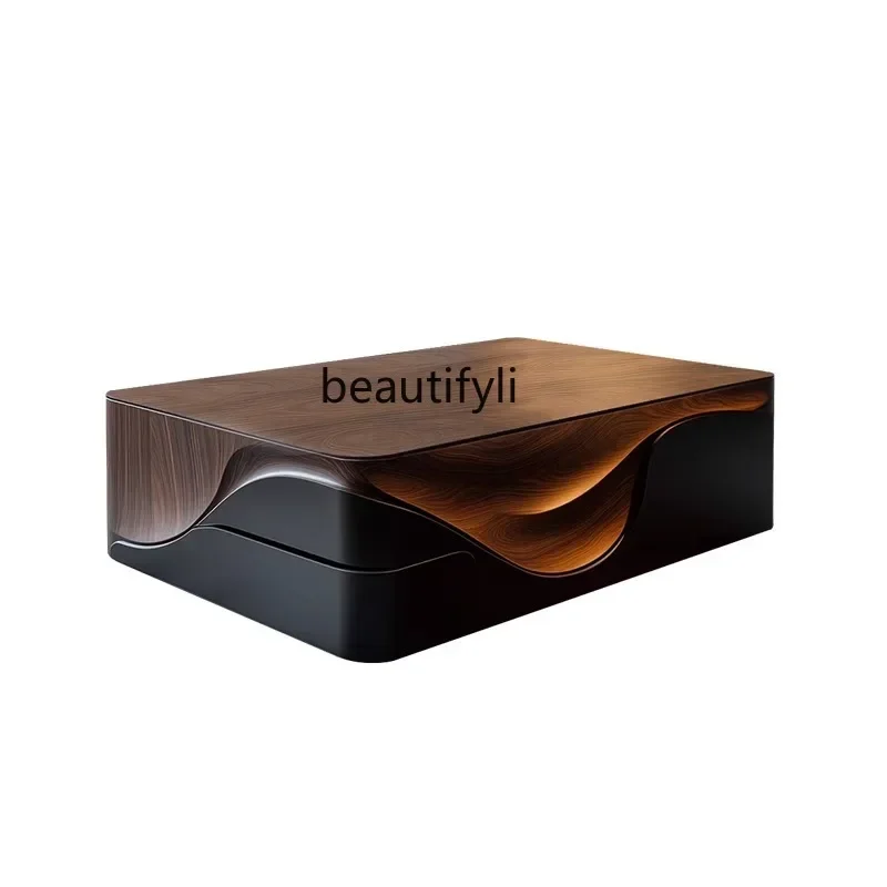 

Nordic art coffee table solid wood square tea table designer creative light luxury tea table living room