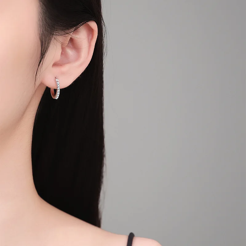 925 Sterling Silver Simulated D/VVS1 Moissanite Hoop Earrings for Women 0.9cttw Diamond Round Earring Classic Wedding Party Gift