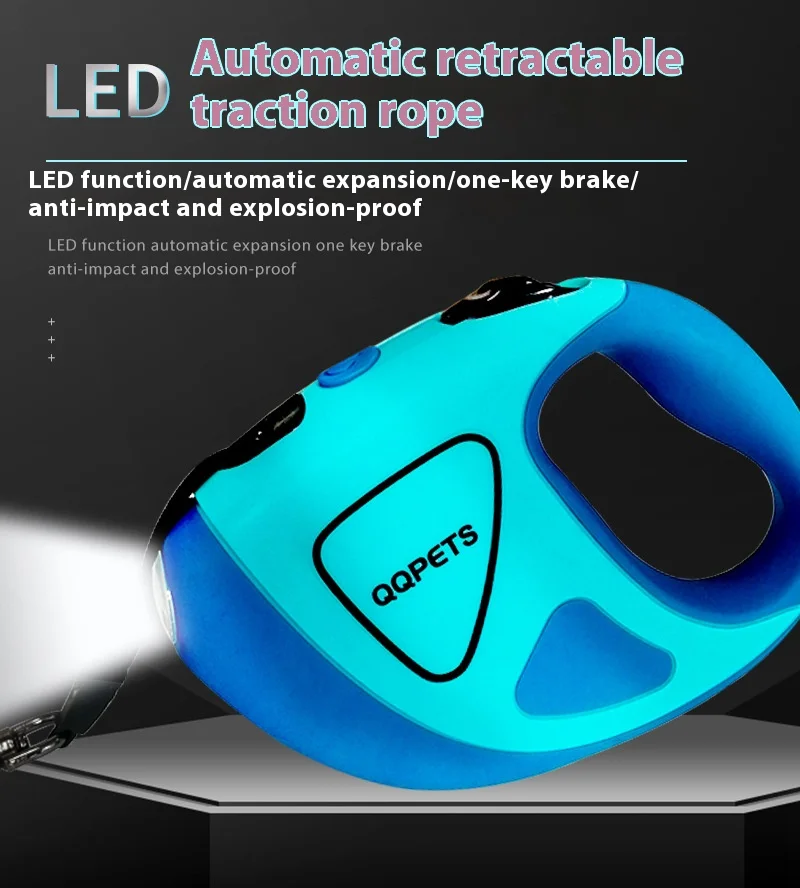 

3/5M Retractable Dog Leash with LED Light - Auto-Lock Portable Lead for Small/Large Dogs, Night Safety