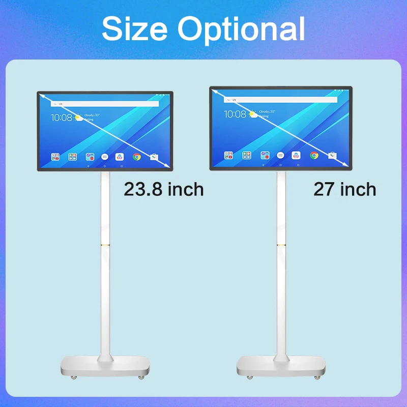 23.8 inch Rotating Wireless Interactive Display Incell Touch Screen Moving Portable Floor Standing Smart Tv monitors with 4+64GB