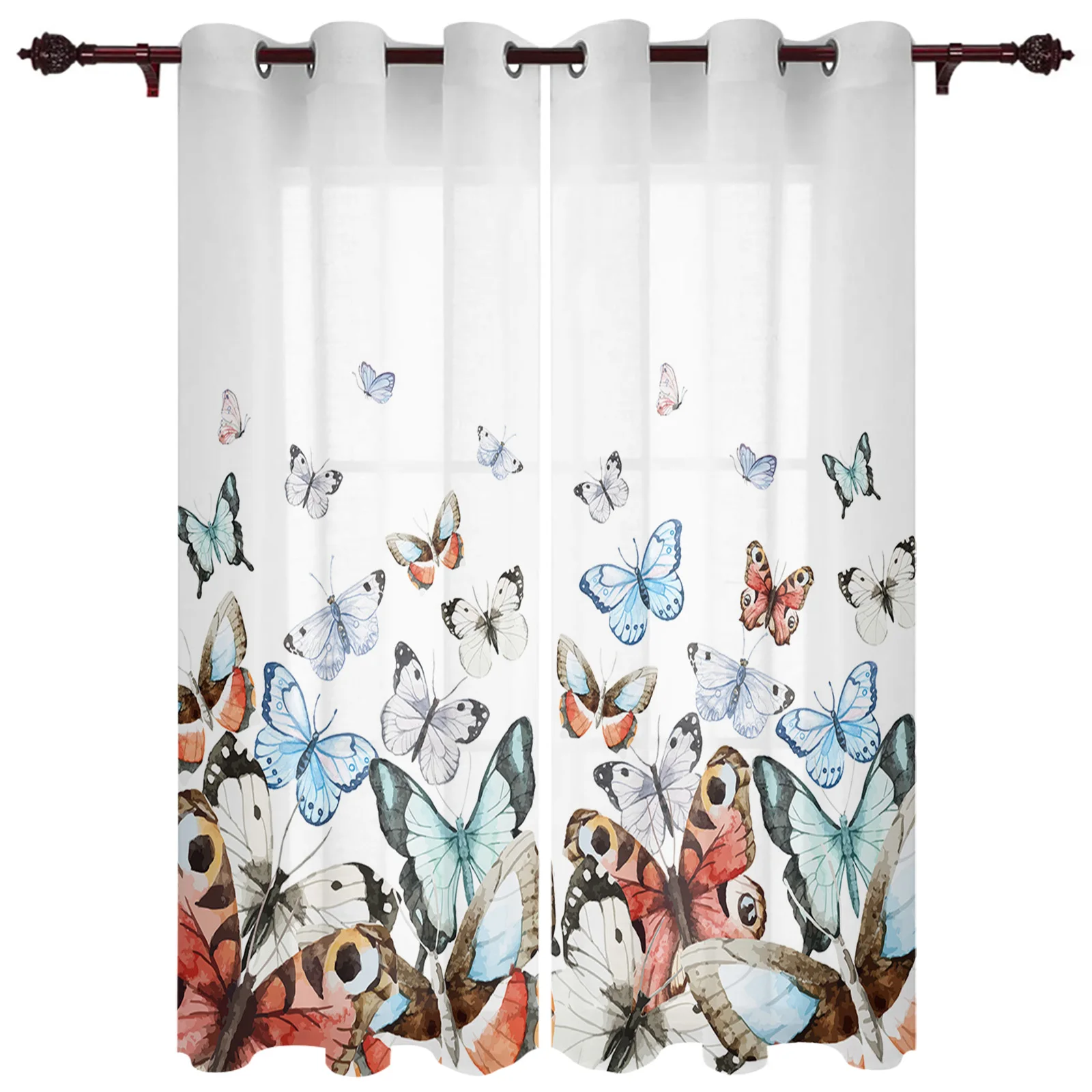 Pastoral Butterfly Gradient Window Curtains for Living Room Luxury Bedroom Curtains Coffee Kitchen Decor Drapes