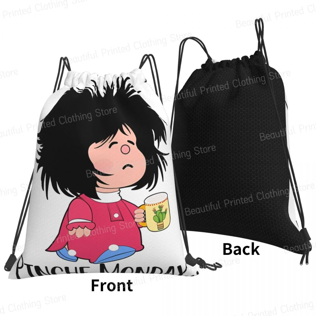 Polyester Drawstring Backpack Bags Pinche Monday Funny Mafalda Outdoor Sport Storage Bag Portable Shopping Sackpack