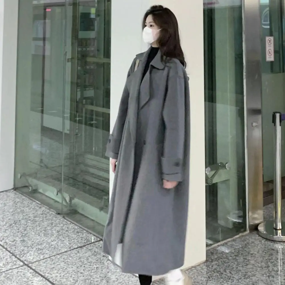 Women Winter Overcoat Turn-down Collar Pockets Trench Coat Mid Length Women Jacket Double-breasted Cardigan Thermal Winter Coat