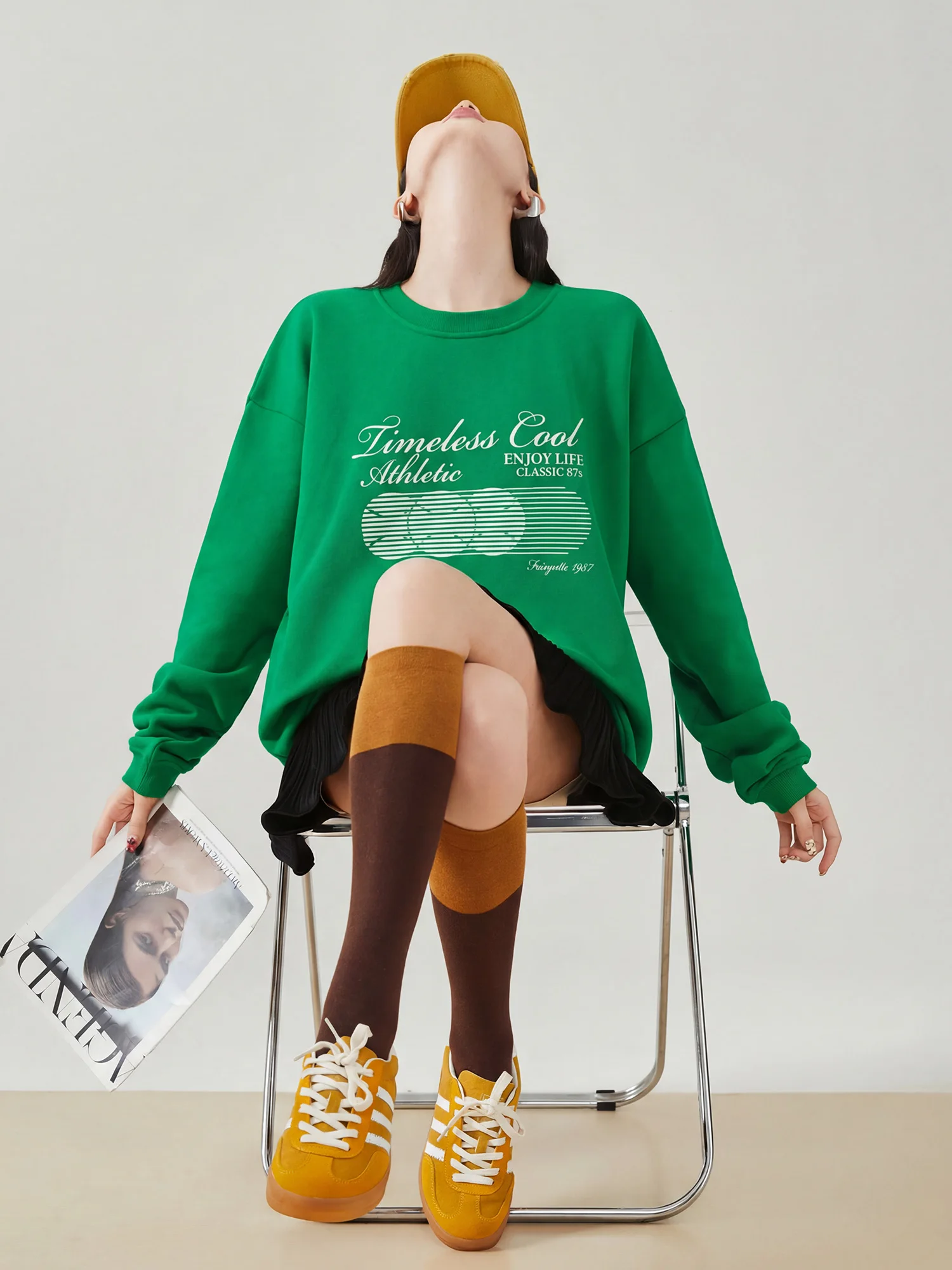 

Американский ретро-свитшот с буквенным принтом, круглым вырезом, свободный повседневный топ для женщин, корейский стиль, из полиэстера, с длинными рукавами