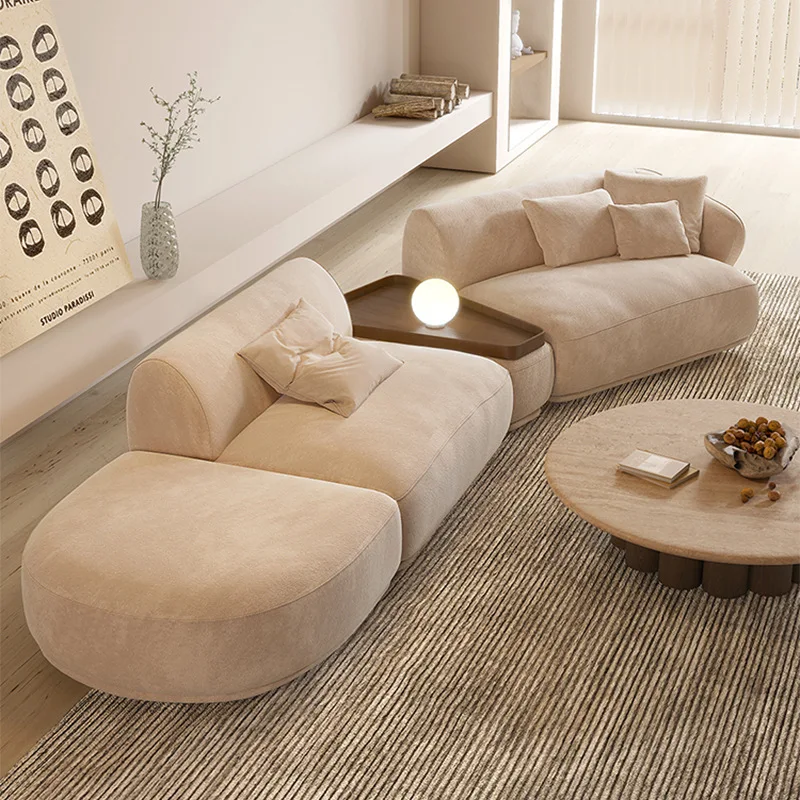 

# Minimalist Curved Design Italian-Style Cream-Colored Living Room Sofa Light Luxury Fabric