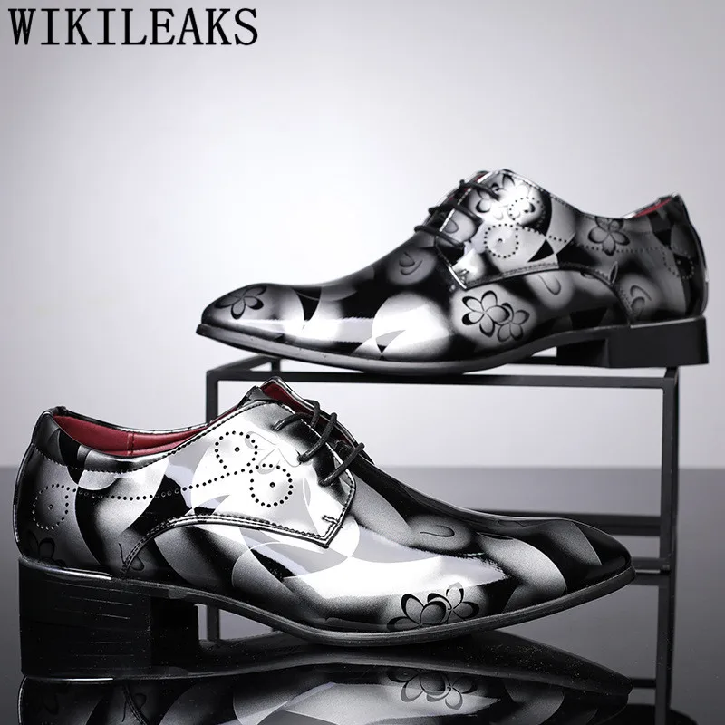 Office Men Dress Shoes Floral Pattern Men Formal Shoes Leather Luxury Fashion Groom Wedding Shoes Men Oxford Shoes Dress 37-50