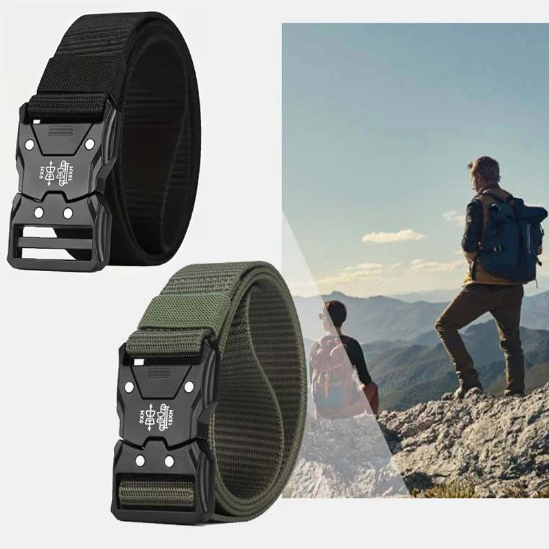 حزام تكتيكي أصلي أسود سريع الإصدار للرجال في الهواء الطلق بإبزيم حزام مطاطي سريع الإصدار أحزمة رياضية مضفرة من النايلون للرجال