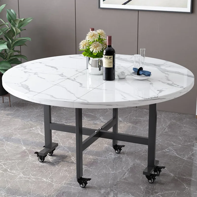 Mesa de comedor móvil portátil para apartamento pequeño, mesa redonda grande para almacenamiento de platos de hotel