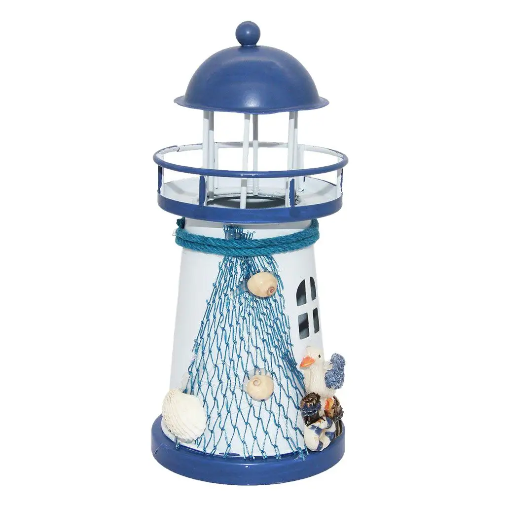 Handmade Iron Lighthouse Lamp Candle LED Night Light Table Decoration for Ocean Room Decor Home