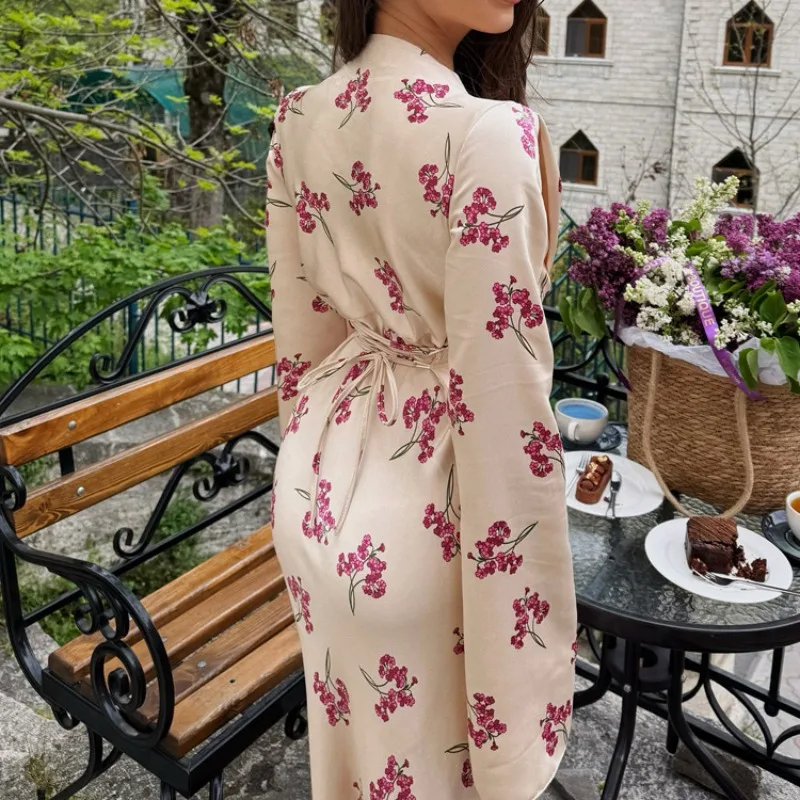 Moulante sirène invité célébrité étage longueur robe élégante femmes Satin Corset Maxi robe Sexy à manches longues col en V froncé imprimé