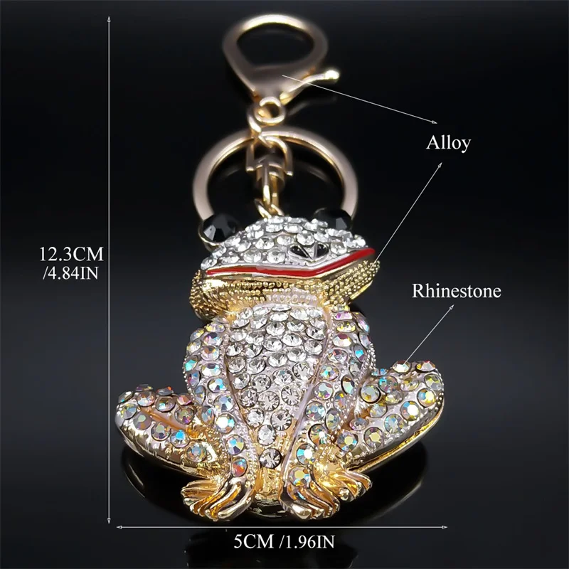 Crystal Wihte Frog Keychain for Women Rhinestone Gold Color Aesthetic Animal Bag Accessories Girlfriend Gift Keyring Jewelry