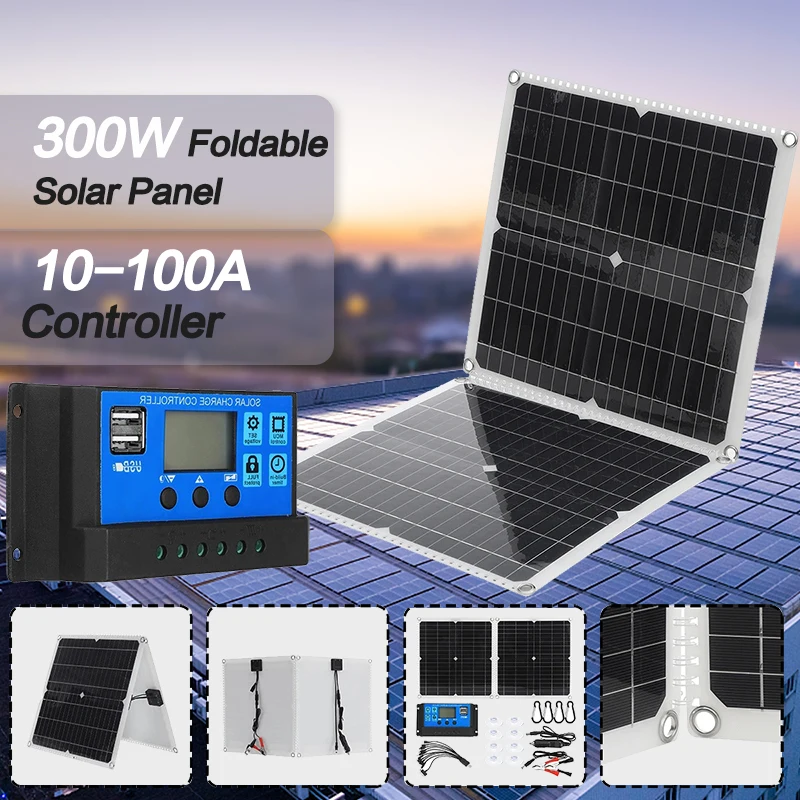 

300W-1000W Portable Foldable Solar Panel With Dual USB+DC Output Charging Device Outdoor Mobile Power Supply With Controller