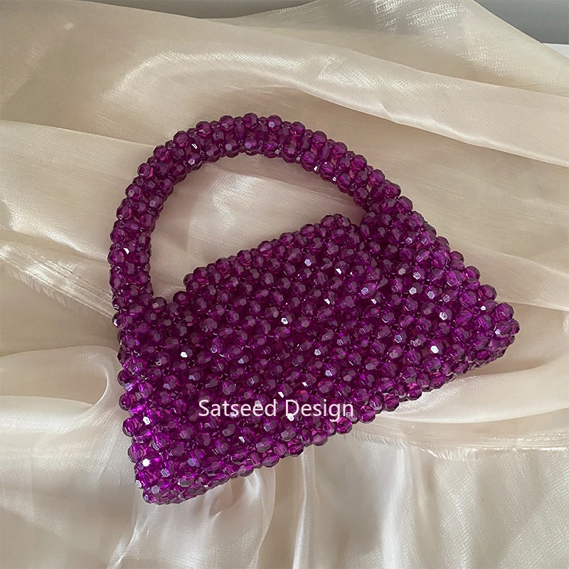 2Size Handbag Acrylic Beaded Solid Color Handmade with Customizable Colors Top-Handle Fashionable Design Women Party Banquet Bag