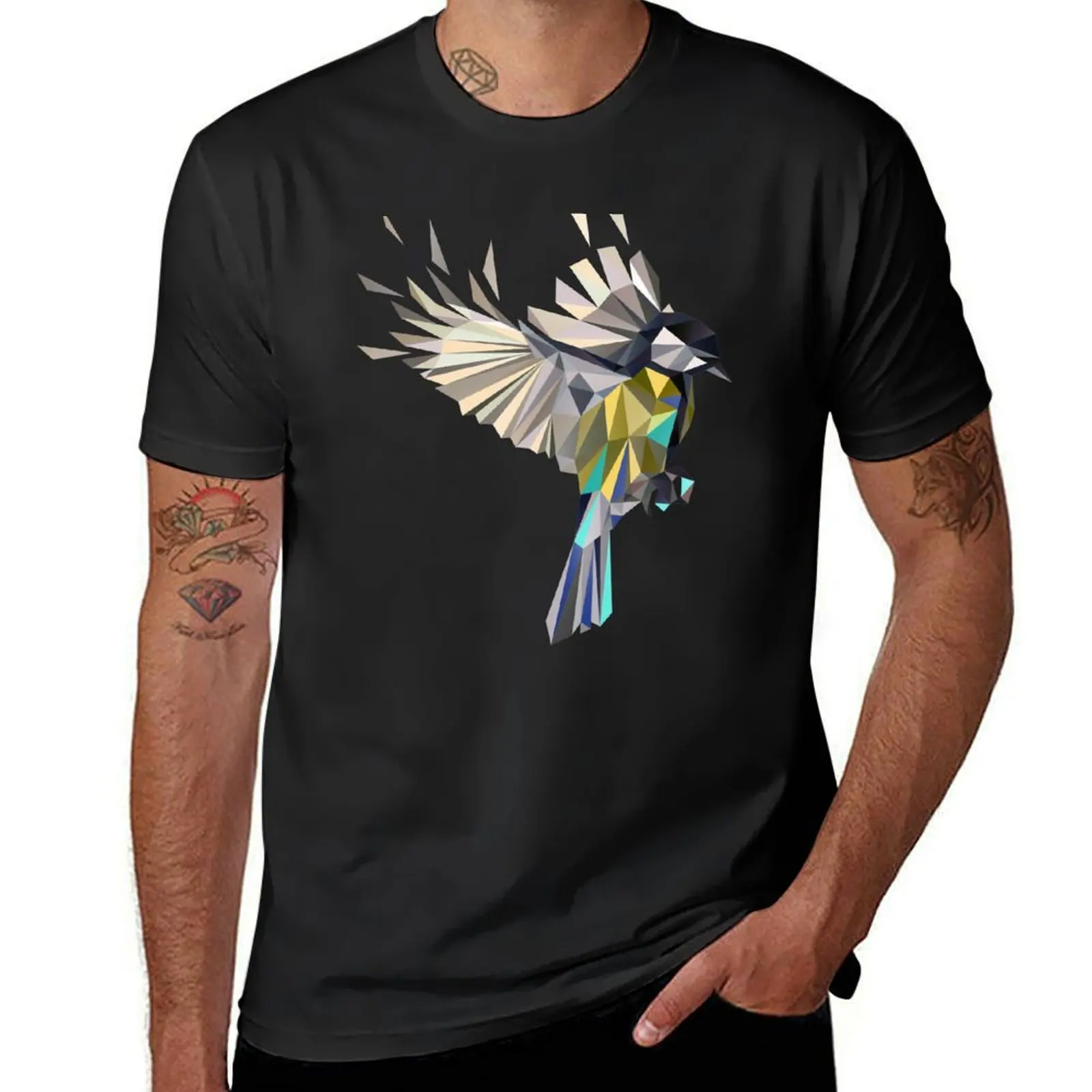 Flying Songbird Cyanistes Caeruleus / Bluetit Bird - white T-Shirt blacks animal prinfor boys customizeds mens clothes