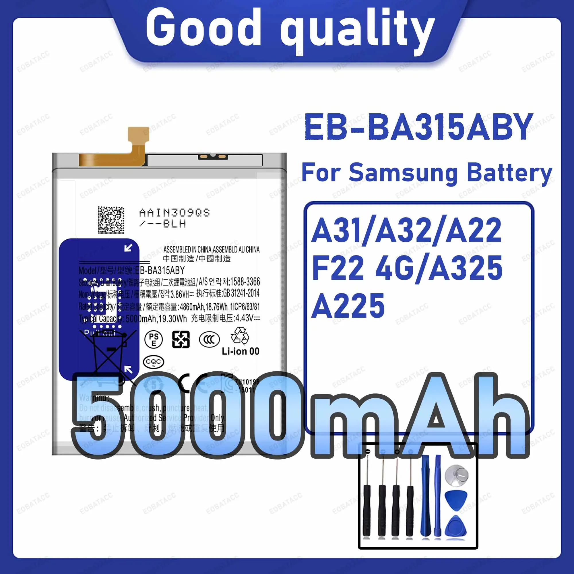

5000mAh EB-BA315ABY Replacement Battery for Samsung Galaxy A31/A32/A22 with Repair Tools Kit