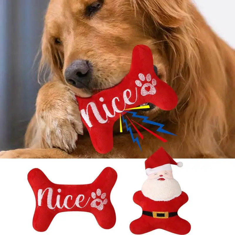 Santa Claus Dog Chew Toy Biting Toys For Puppies Boredom Relief Teeth Cleaning Bite-Resistant Pet Interactive Squeak Plush Doll