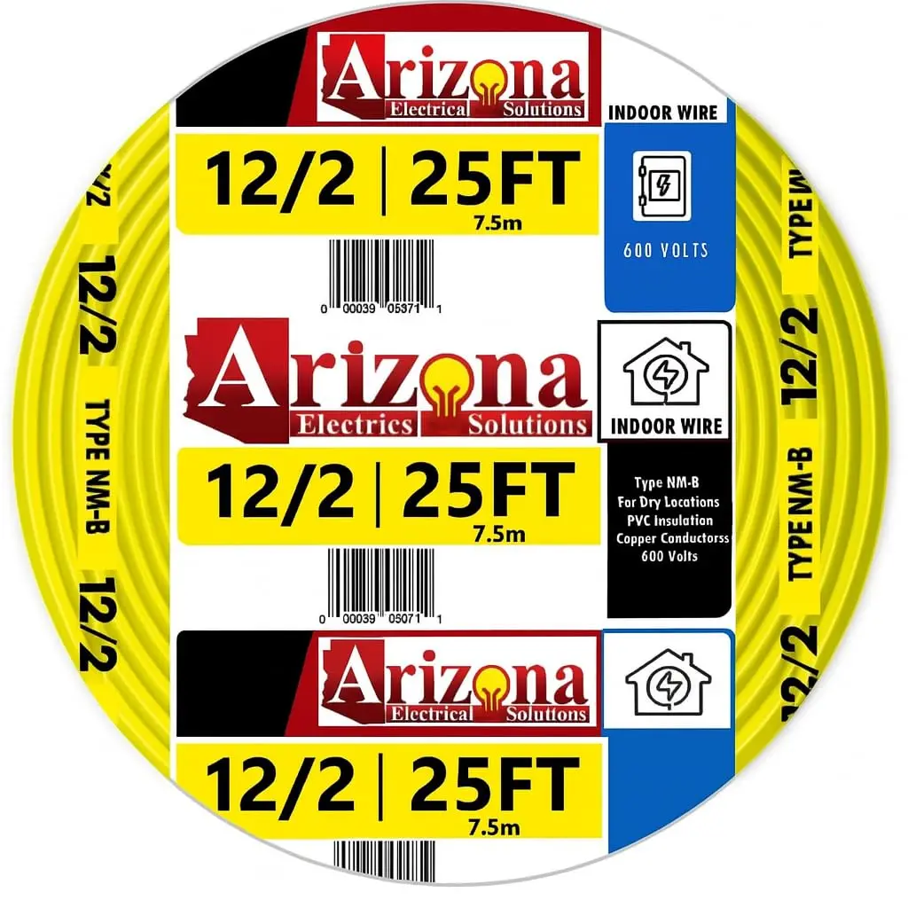 

12/2 NM-B Wire 25 ft, 12 AWG 2 Conductor with Ground, Yellow Jacket, Indoor Electrical Cable