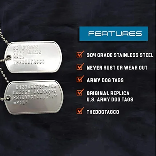 Stainless Steel The Dog Tag Military Set of 2 Personalised Necklaces Army Style with Ball Chain Silencers Custom Make Necklaces