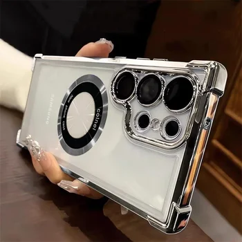 Luksusowe, przezroczyste etui magnetyczne do Samsung Galaxy a55 5G A35 a54 S24 Ultra S23 Fe S22 Plus S21 S20 Wstrząsoodporna silikonowa osłona