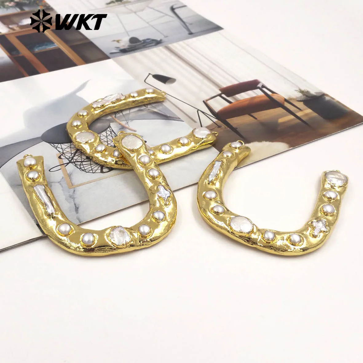 

WT-PC013 Fine Loving Natural Freshwater Pearl The Shape Of U Connector DIY Crafts For Girls Special Precious Gifts