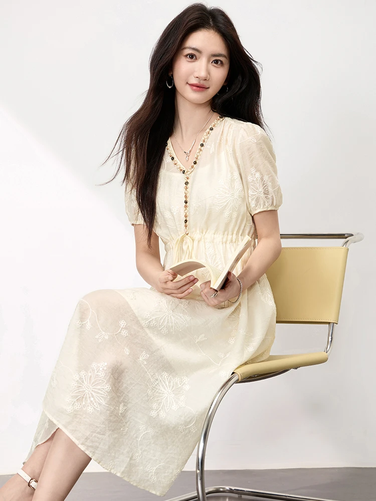 

SENTUBILA Women's Resort Dress 2025 New Collection Elegant Lantern Sleeve Midi Dresses Summer Boho Style Woman Clothes Q52LO1642