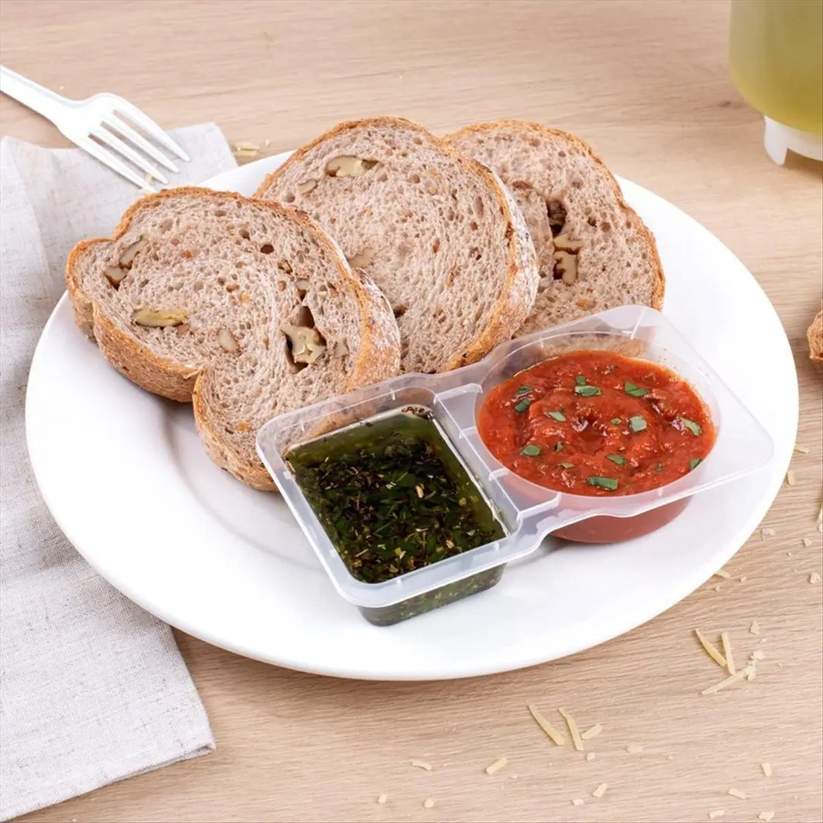 A44U Double Compartment Condiment Container, Double Compartment Snack Container for Take-Away Sauces, Travel Snacks