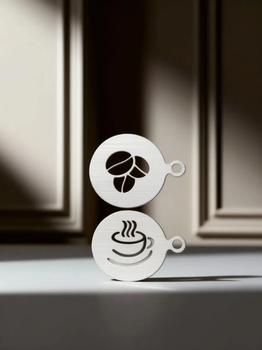 2Pcs Coffee Latte Art Stencils Premium Stainless Steel DIY Decorating Tools Powdered Sugar Template for Cappuccino Dessert Cake
