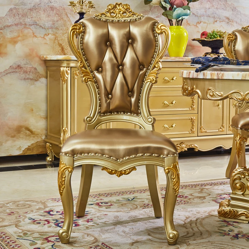 

European solid wood leather dining chair household aristocratic gold armrest chair mahjong chair hotel reception leisure back ch