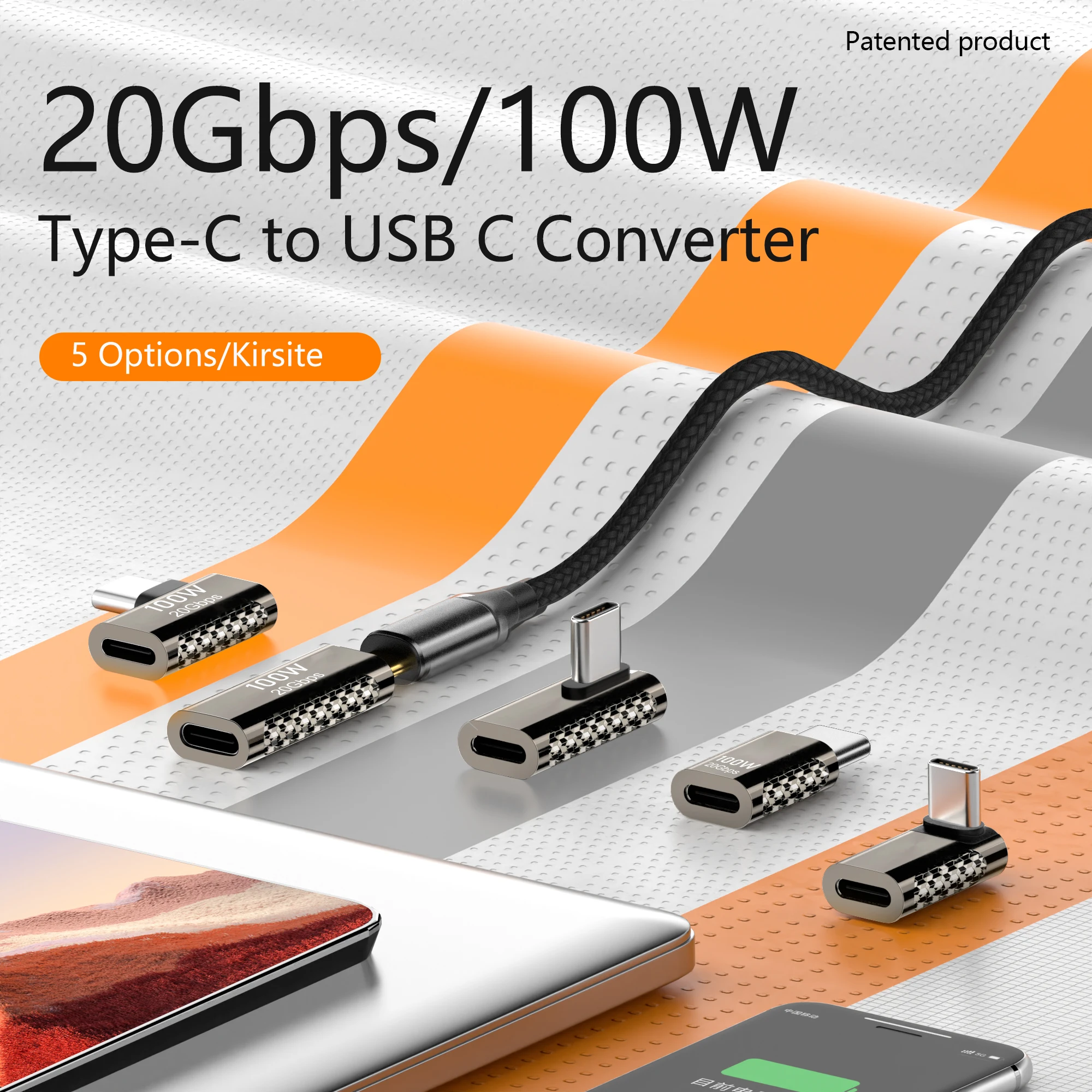 USB C Converter USB3.2 20Gbps Type C to USB C OTG 90 Degree Adapter 8K@60Hz 100W USB Type C Fast Charging Connector for MacBook