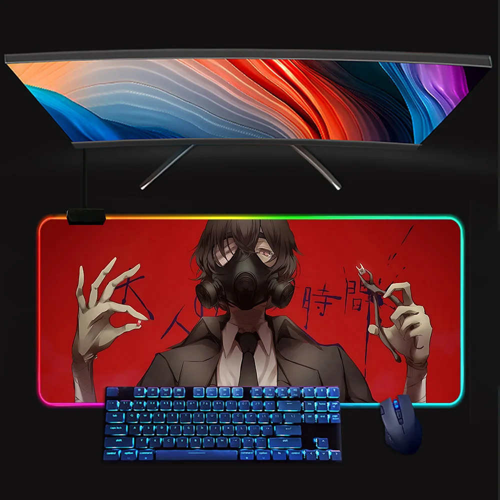 Bungo Stray Dogs dazai osamu RGB Pc Gamer Keyboard Mouse Pad Mousepad LED Glowing Mouse Mats Rubber Gaming Computer Mausepad