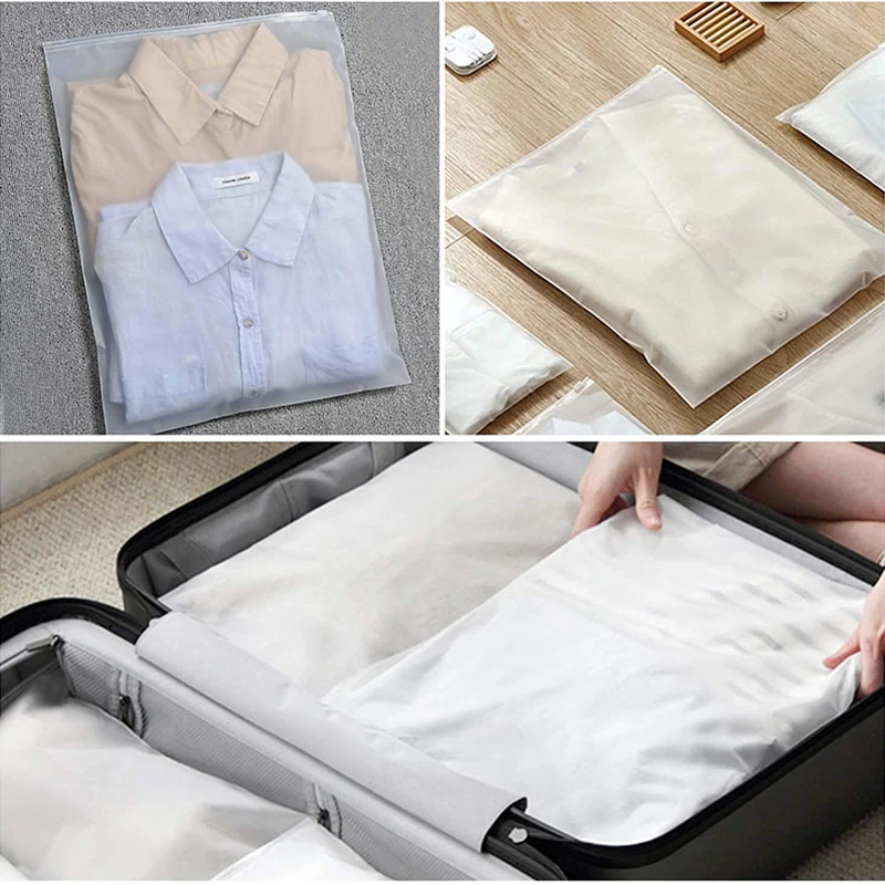 50Pcs Frosted Zipper Poly Bags Plastic Bags For Clothes Tshirt Packing Shipping Zip Bag For Sweater Skirt Organizer Storage Bag