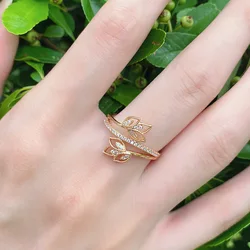 Luxury 18k Rose Gold Natural Diamond Ring Geometric Line Cross Wedding Gold Rings for Women Larimar Vintage Fine Jewelry