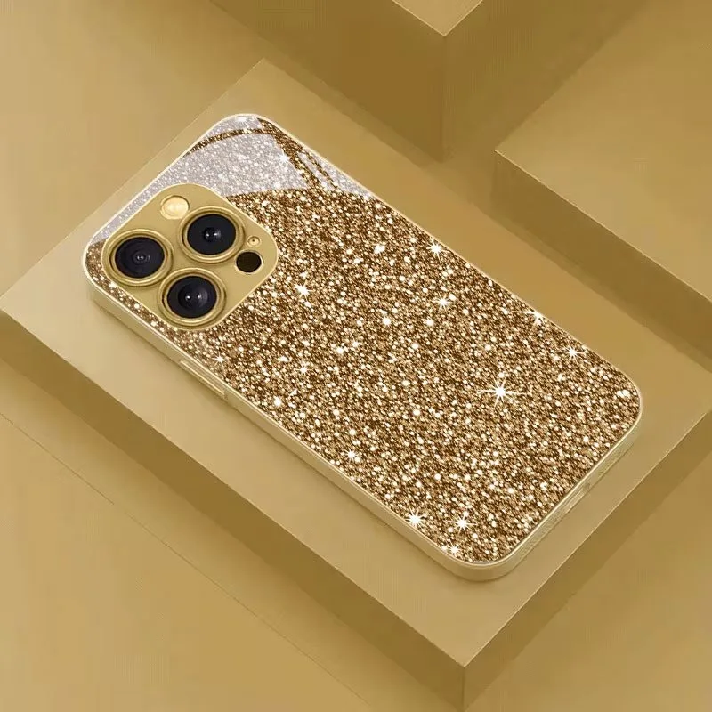 Glänzende Sterne gehärtetes Glas Handyhülle für Samsung Galaxy S24 S21 FE S25 Ultra S25 Plus 5G S23 FE S 24 Plus stoßfeste Abdeckung