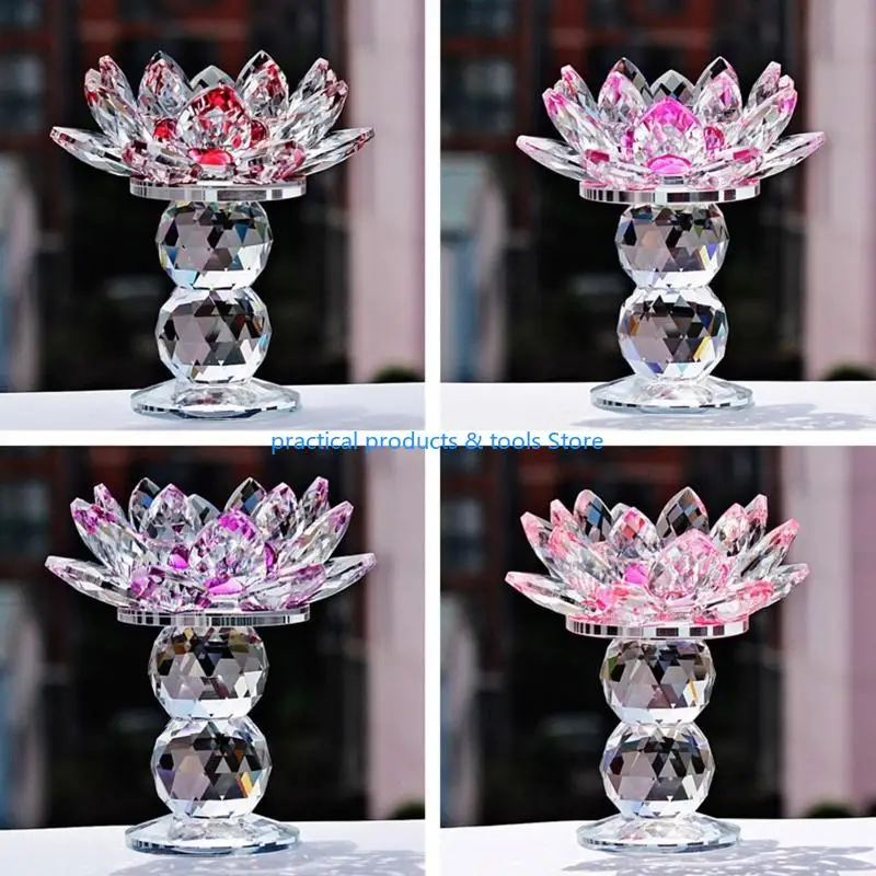 77JB كرة مزدوجة كريستال لوتس زهرة حامل شمعة بوذا معبد ديكور زخرفة للمنزل مهرجان زفاف ديكور طاولة حفل زفاف #5
