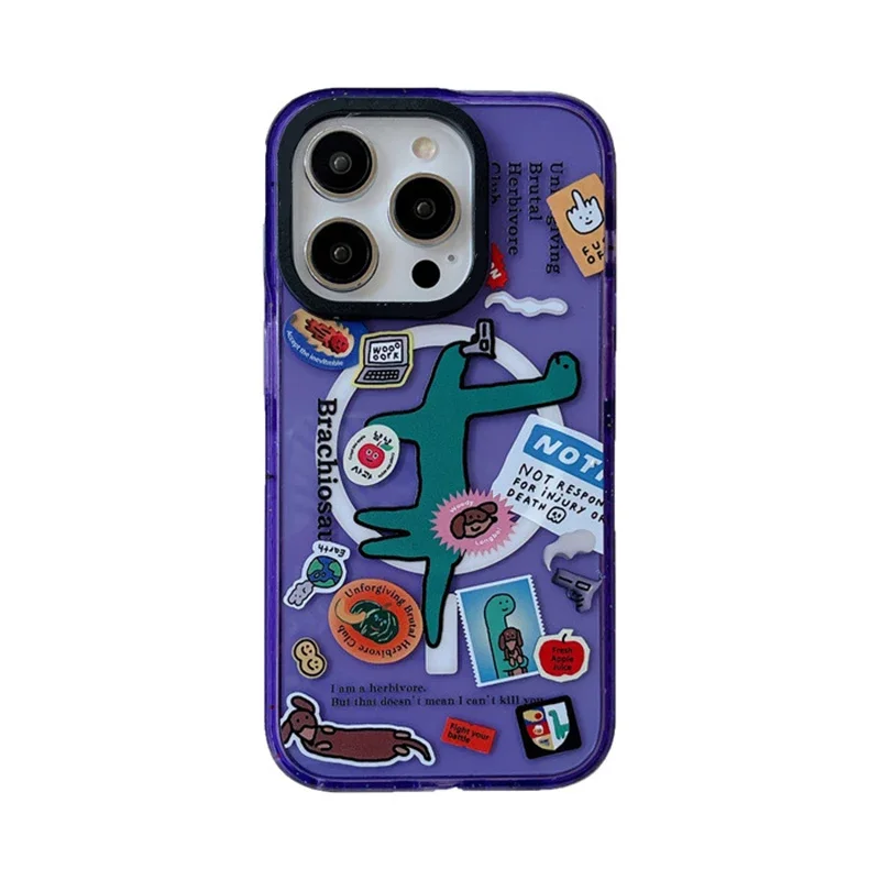 Capa de telefone acrílica MagSafe para iPhone, Capa de dinossauro dos desenhos animados, Capa para iPhone 12, 13, 14, 15 Pro Max, 15 Pro Max