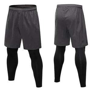 Men's Fitness Pants Fake Two Pieces Tight Fitting Training Running Elastic Quick Drying Leggings Sports Cycling Casual Trousers