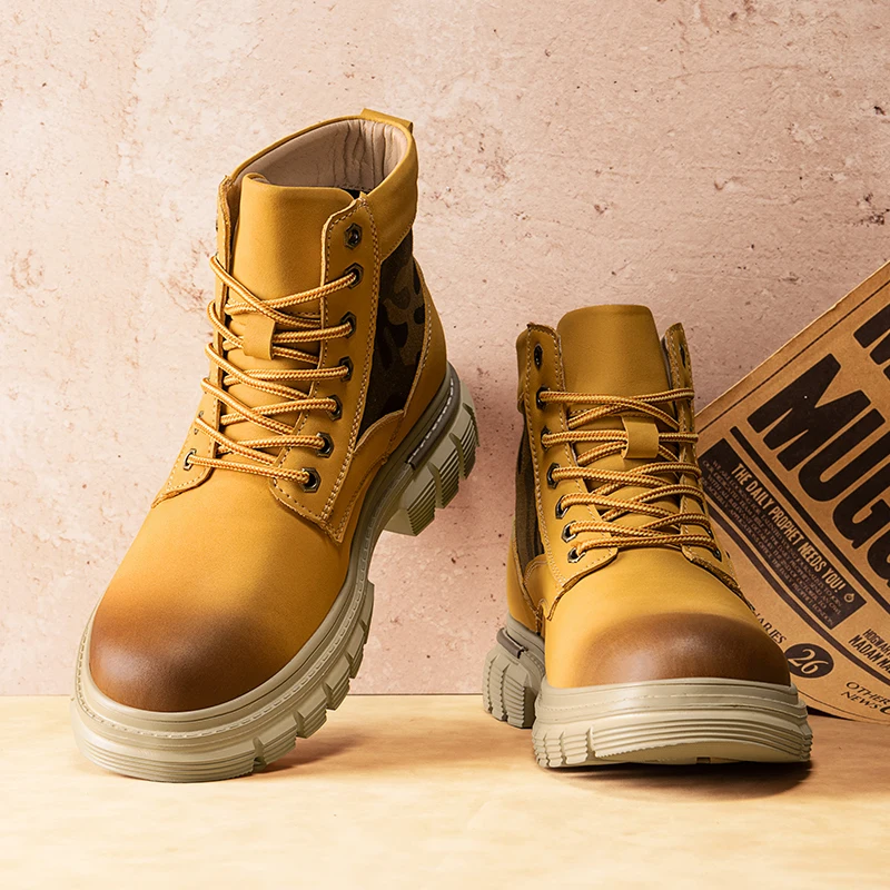 

New Autumn Winter Motorcycle Boots From Europe America Thick Sole Height Increasing Casual Frosted Mid Top Boots