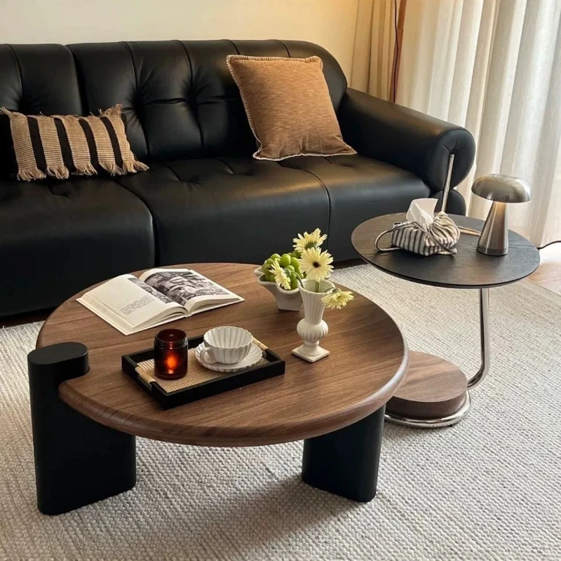 Medieval style coffee table round living room home modern simple solid wood small apartment bed and breakfast log tea table