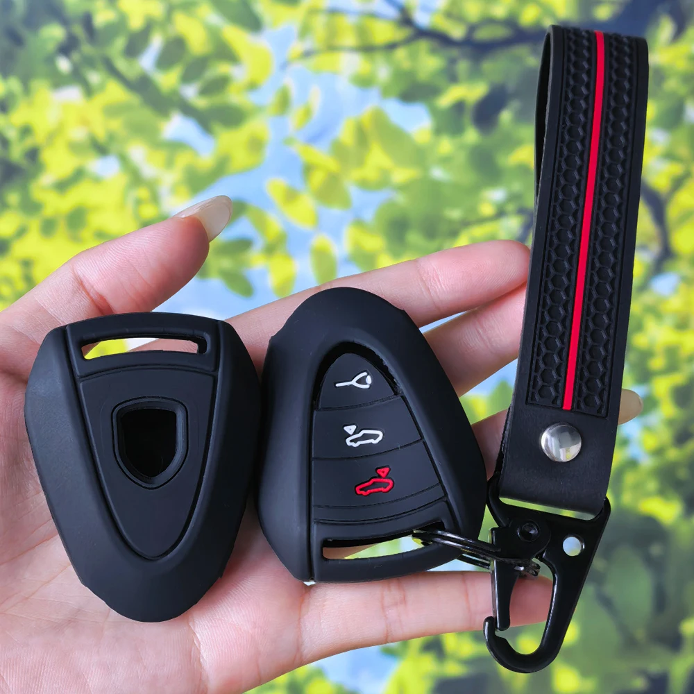 High‑Elastic Silicone Key Cover With Keychain For Porsche 911 997 Boxster 987 Cayman 3 Buttons Car Remote Fob Protective Shell